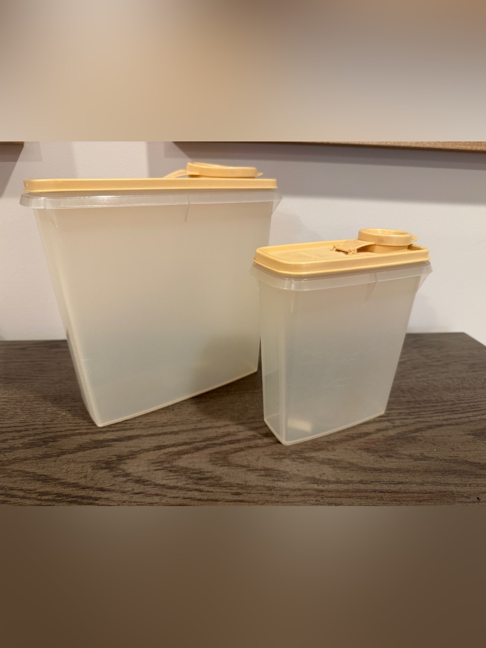 Lot of 2 Vintage Tupperware Cereal Keepers Storage Container with Tan Flip Lid